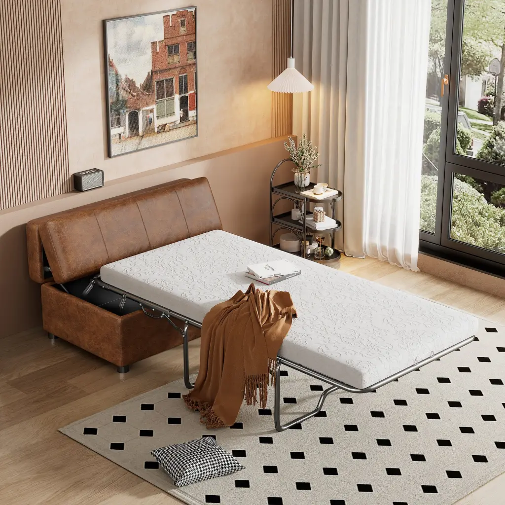 Twin Size Folding Ottoman Sleeper Bed Mattress Convertible Guest Bed rnb