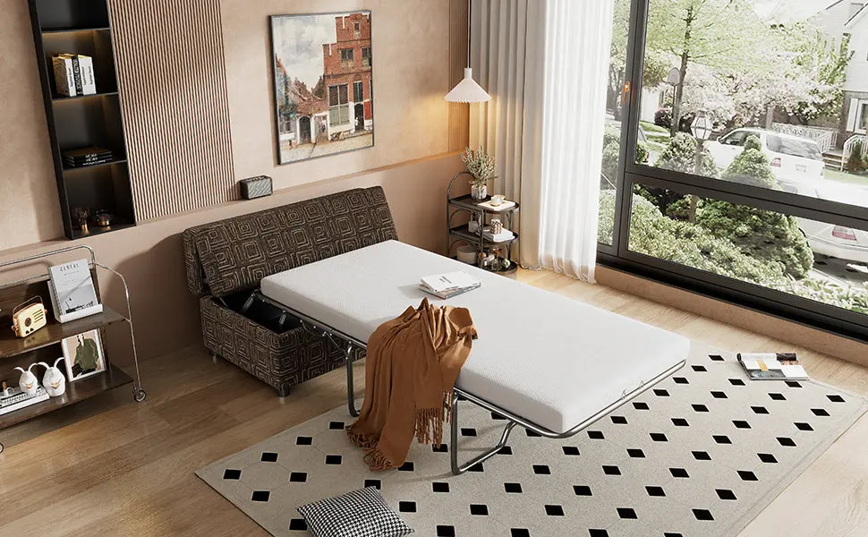 Twin Size Folding Ottoman Sleeper Bed Mattress Convertible Guest Room rnb
