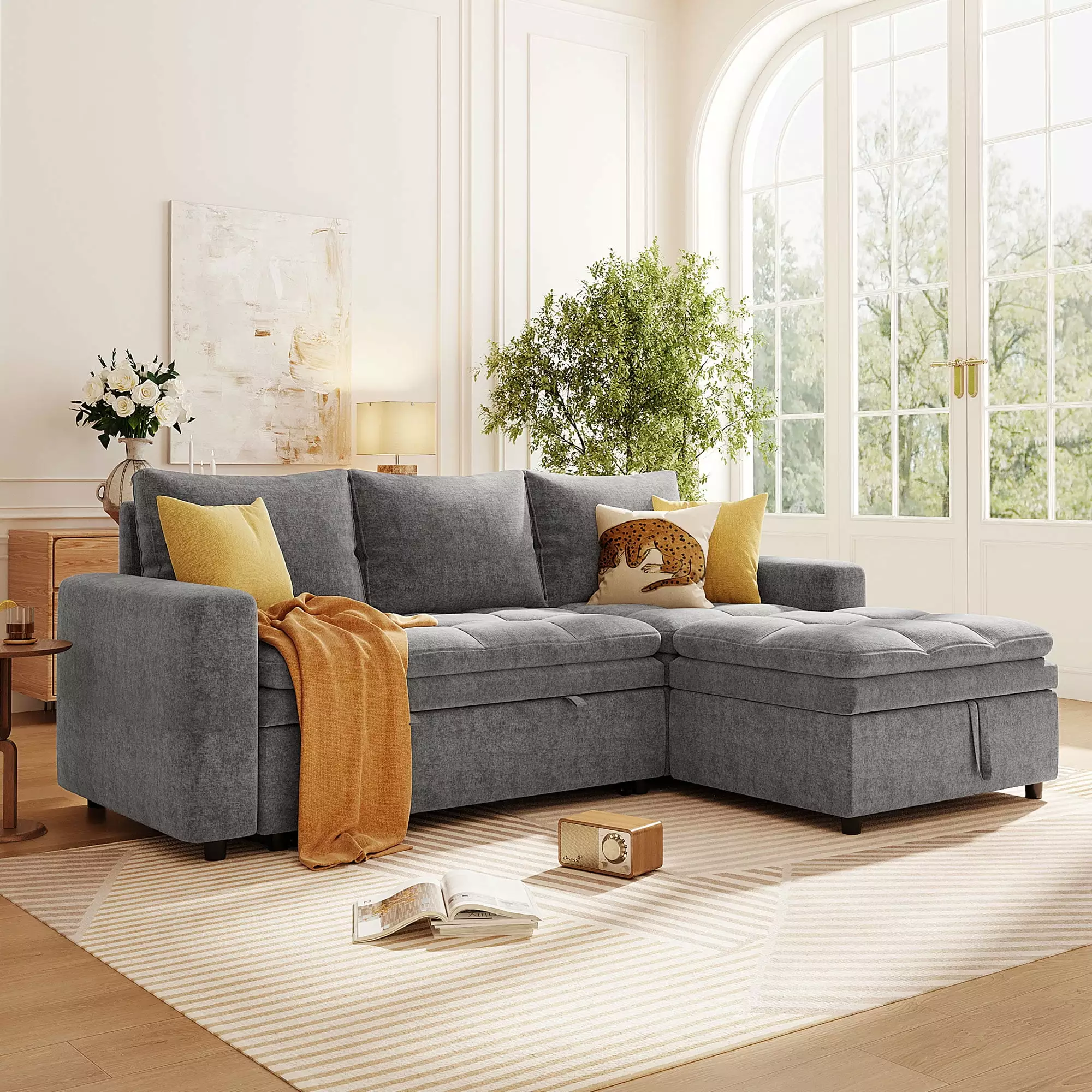 Soft Upholstered Sectional Sofa Bed Storage Space - Ideal Living Rooms and Apartments None