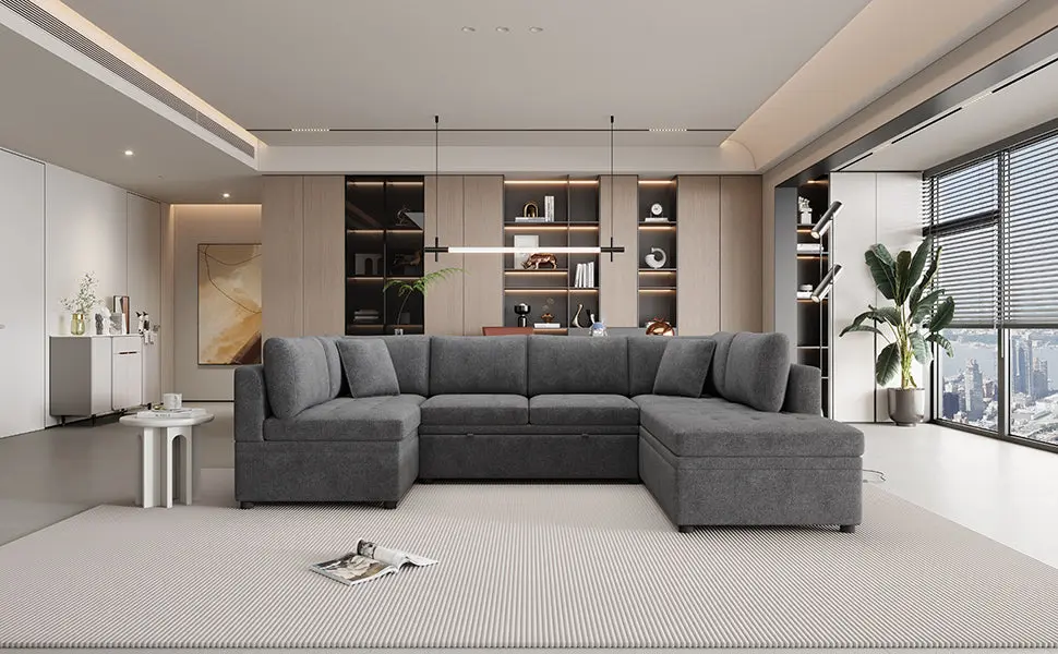 117.3 Inch Oversized U-Shaped Sectional Sofa Pull Out Sofa Bed oris fur.