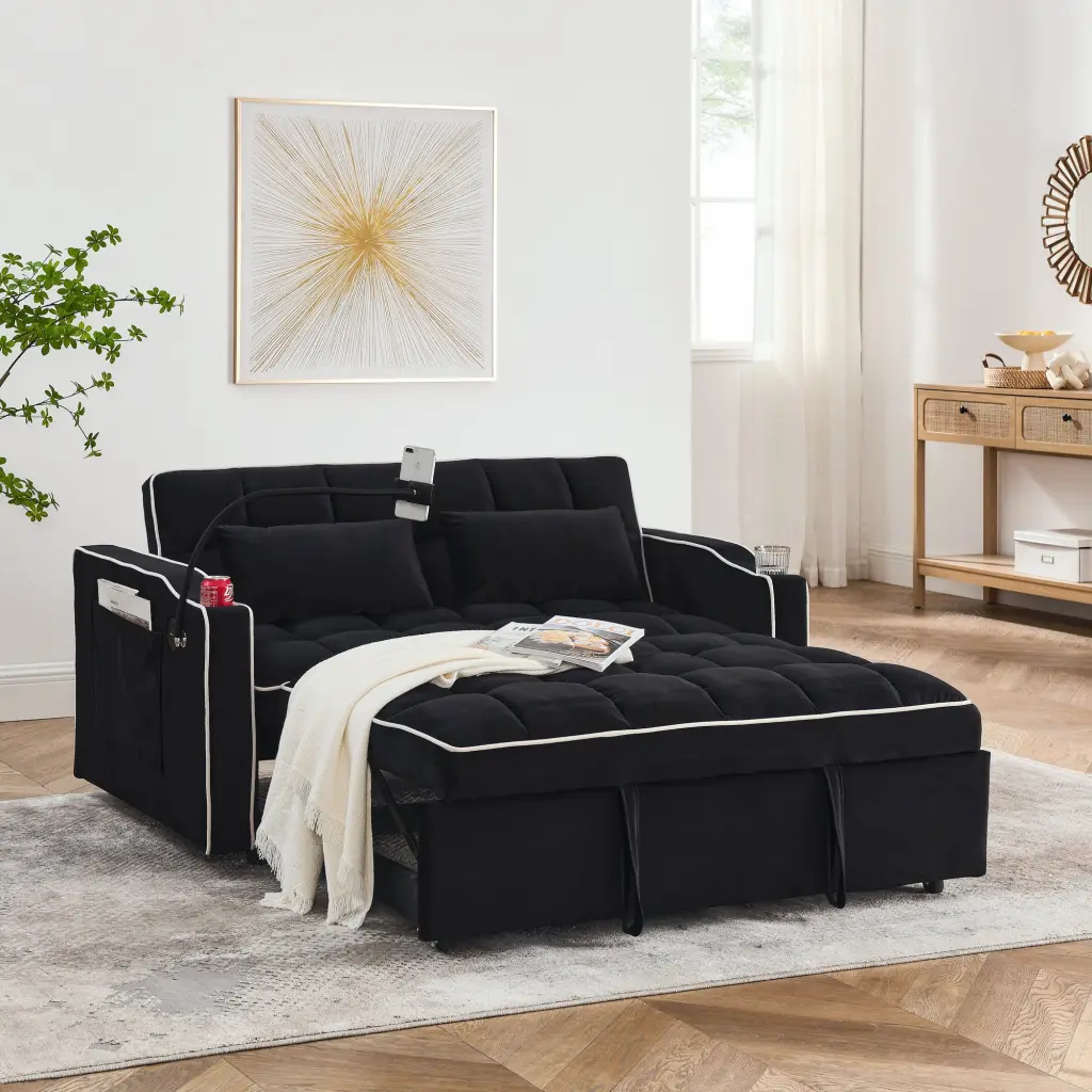 55.51 Inch Multi-functional Foldable Sofa Bed 3 Lengths Modern Living Room angela