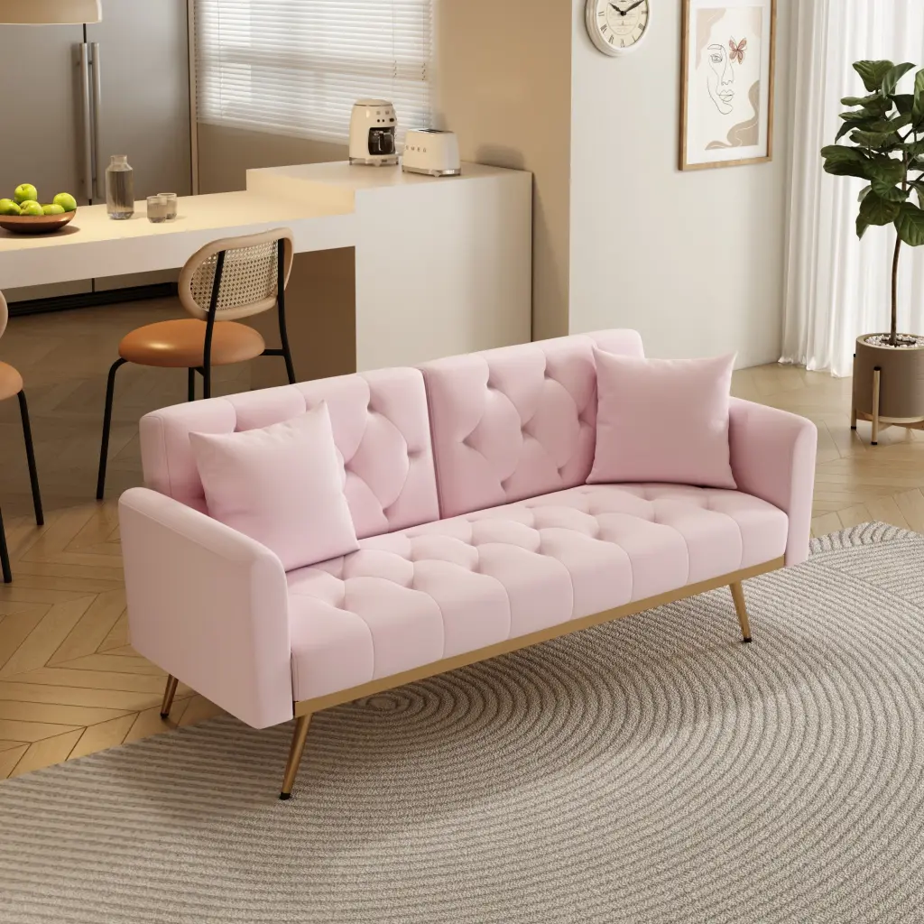 68.3 Inch Pink Velvet Sofabed Beautiful And Easy To Assemble Convertible Couch fan chen furniture