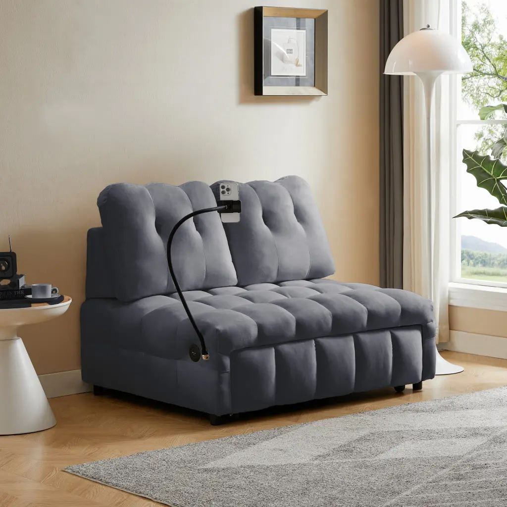Modern Velvet Sofa Pull Out Bed and Removable Backrest fj furniture