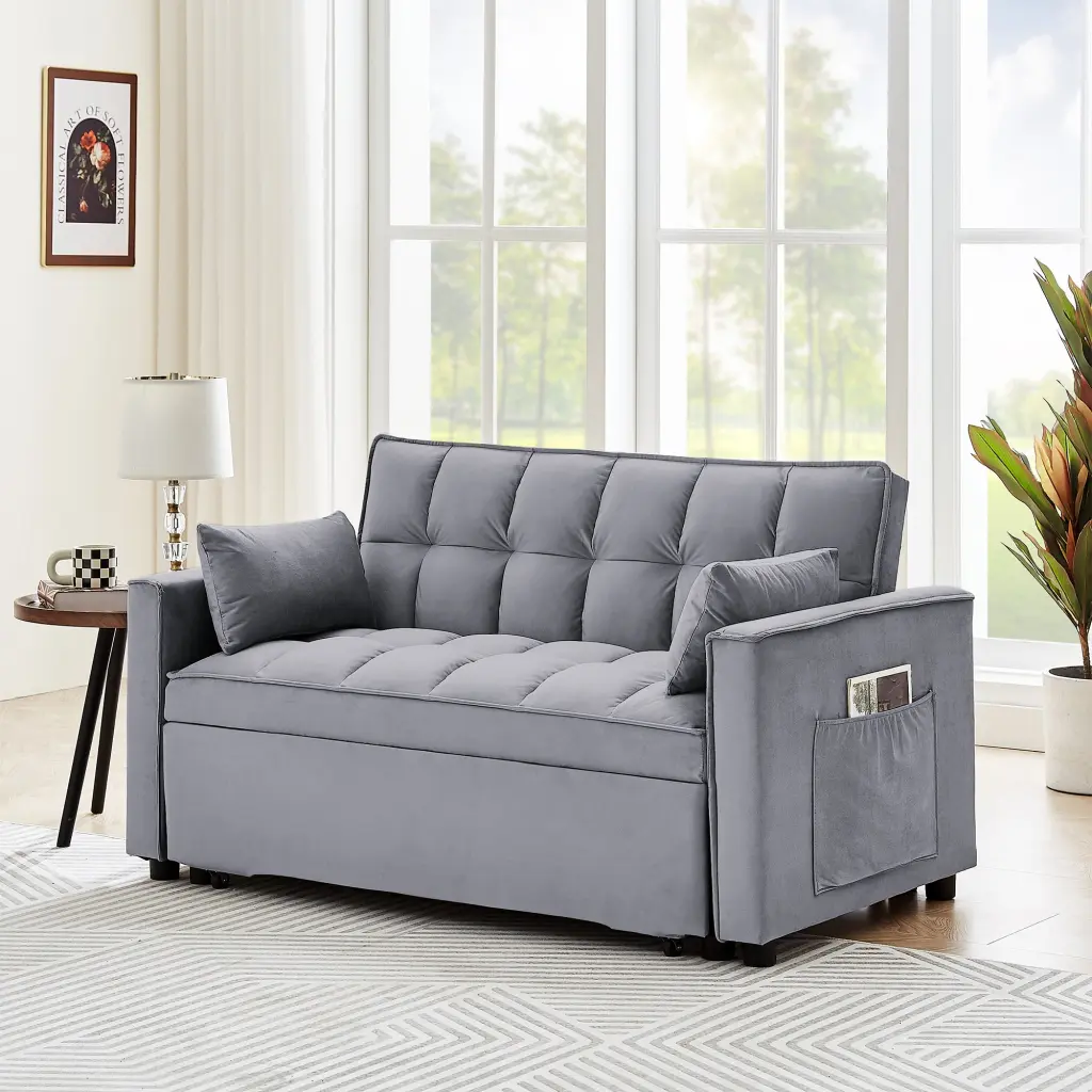 Sleeper Sofa Couch Pull Out Bed 55 Inch Modern Velvet Convertible fj furniture