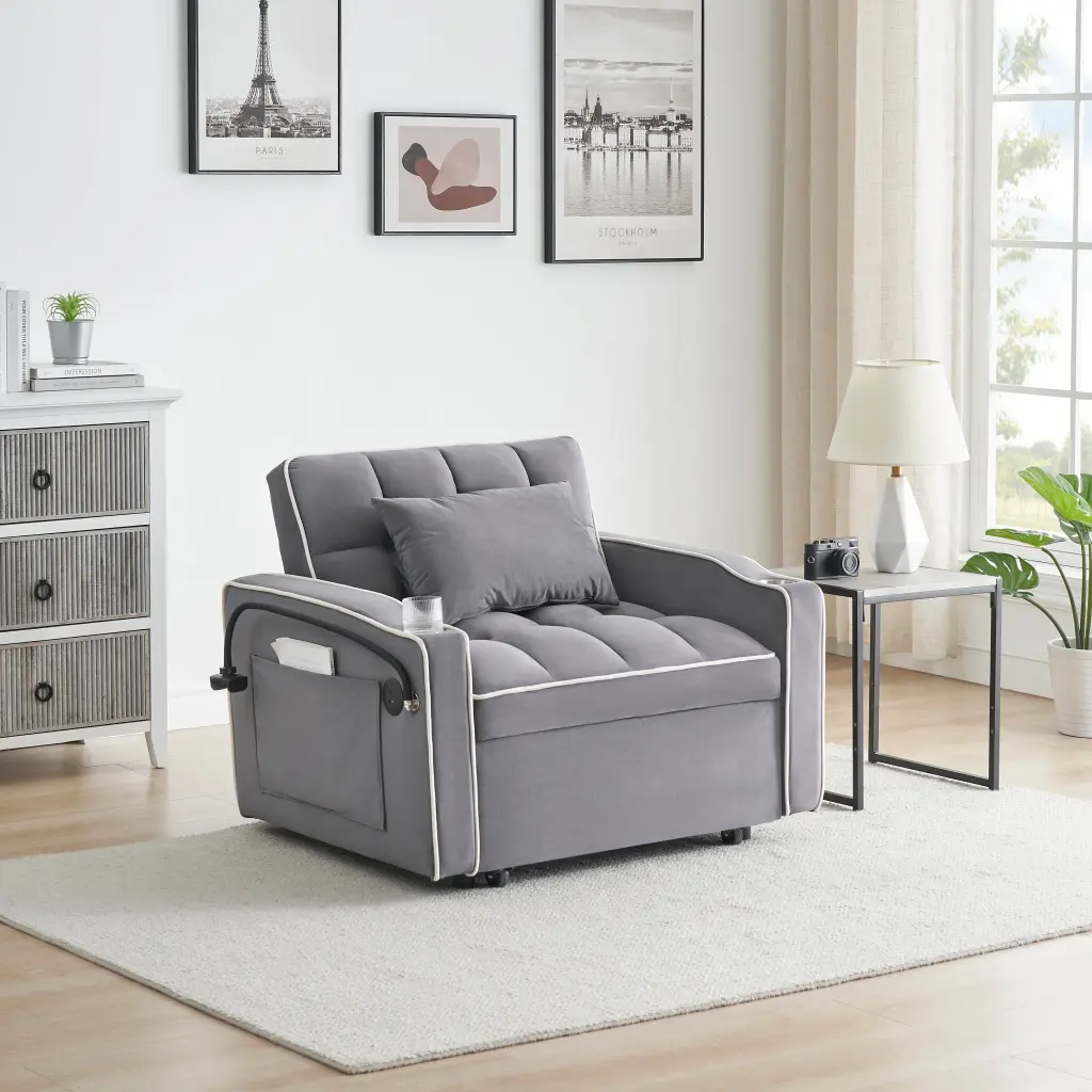 1 Multi-functional Foldable Sofa Bed 3 Lengths - Modern Velvet Convertible Sofa fm home
