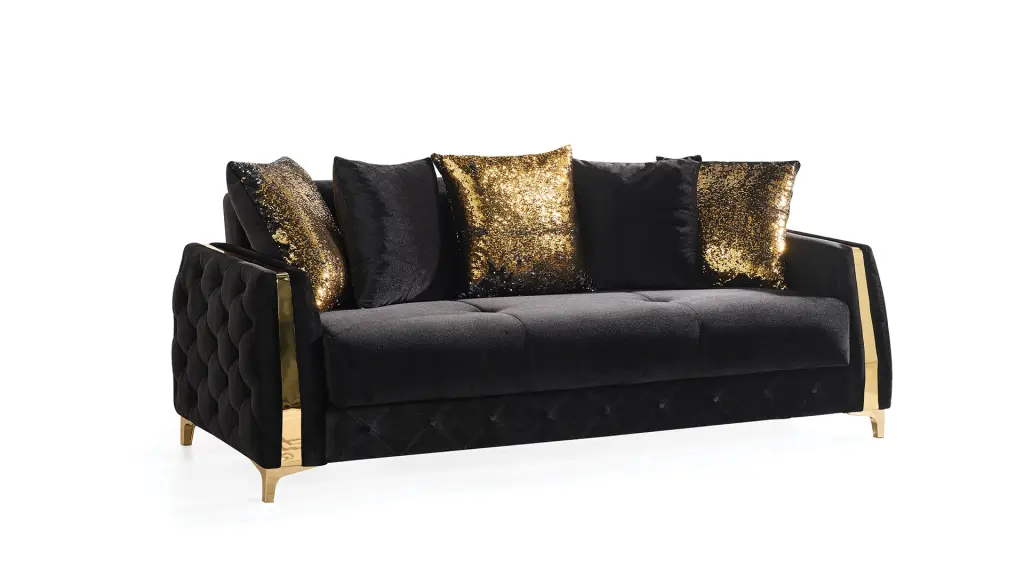 Modern Sleeper Sofa Black Velvet Wood Frame Living Room galaxy home furnishings