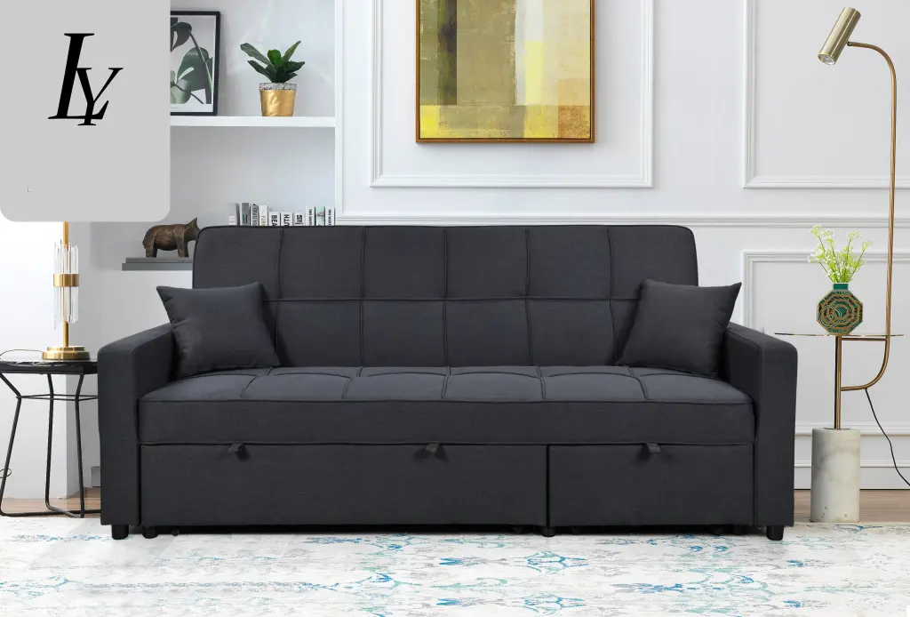 83 Inch Oversized Upholstered Sofa Bed Pull Out Couch Bed and Adjustable Back happy home