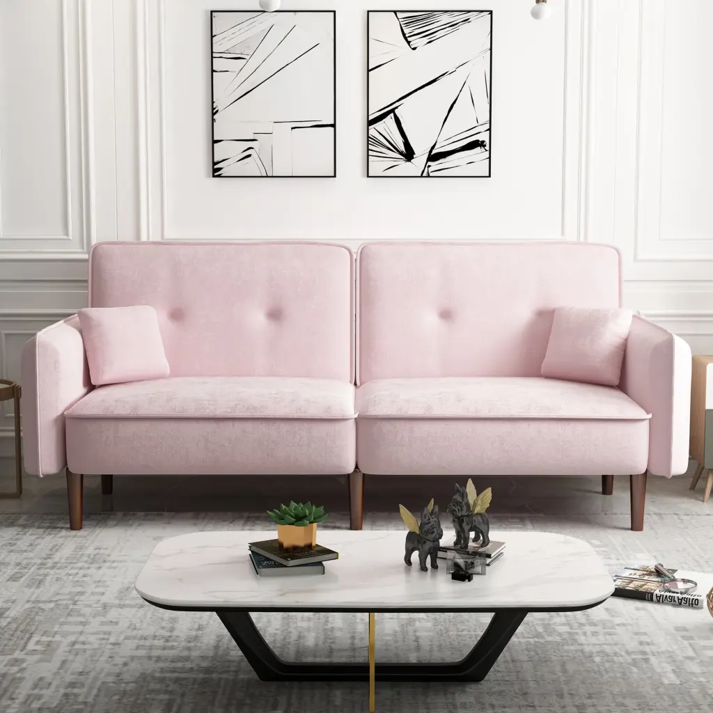 Convertible Sofa Bed Wood Legs Velvet Pink Pink Foam Velvet Modern Sleeper Sofa hdf store