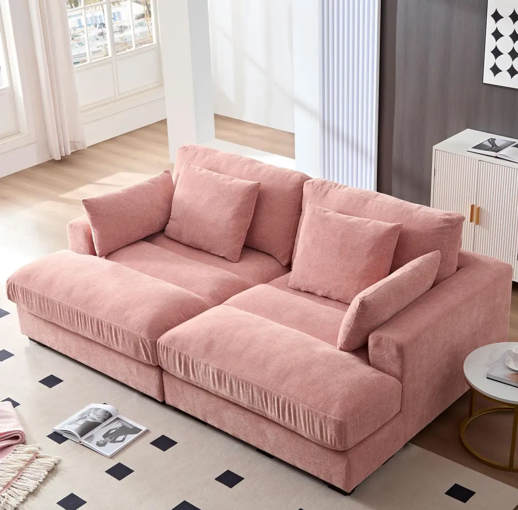 89.76 Inch Double Sleeper Sofa Cloud Couch Soft Fluffy Fabric Upholstered justone