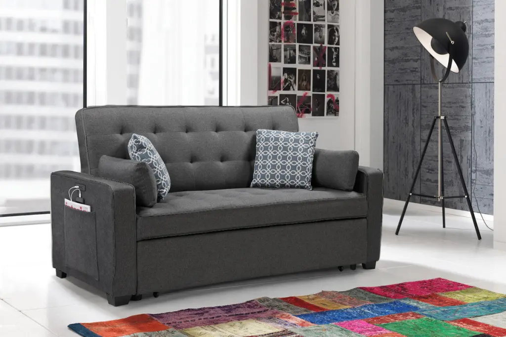William 75 Inch Modern Gray Fabric Sleeper Sofa USB Charging lilola home
