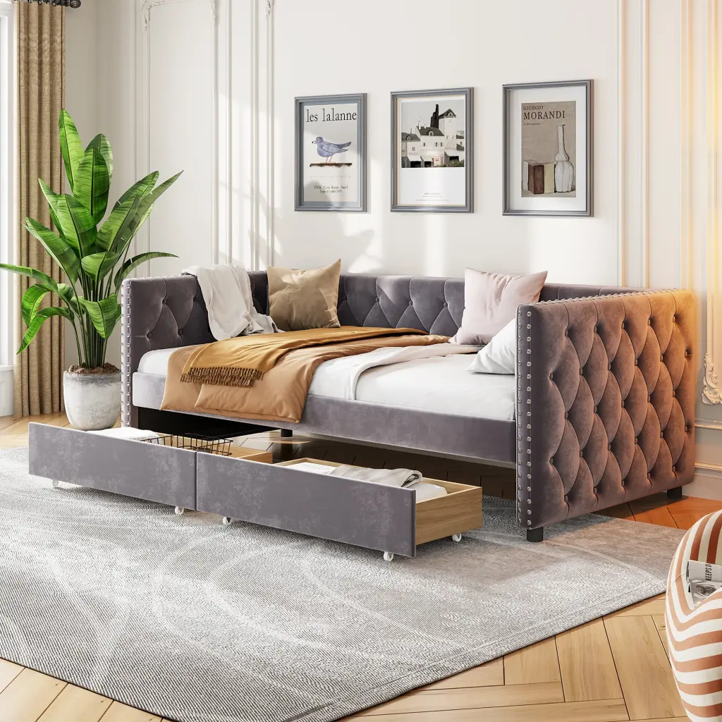 Sofa Bed Drawers Modern Velvet Upholstered Sofa Bed Button Tufting Convertible Couch lucky bed