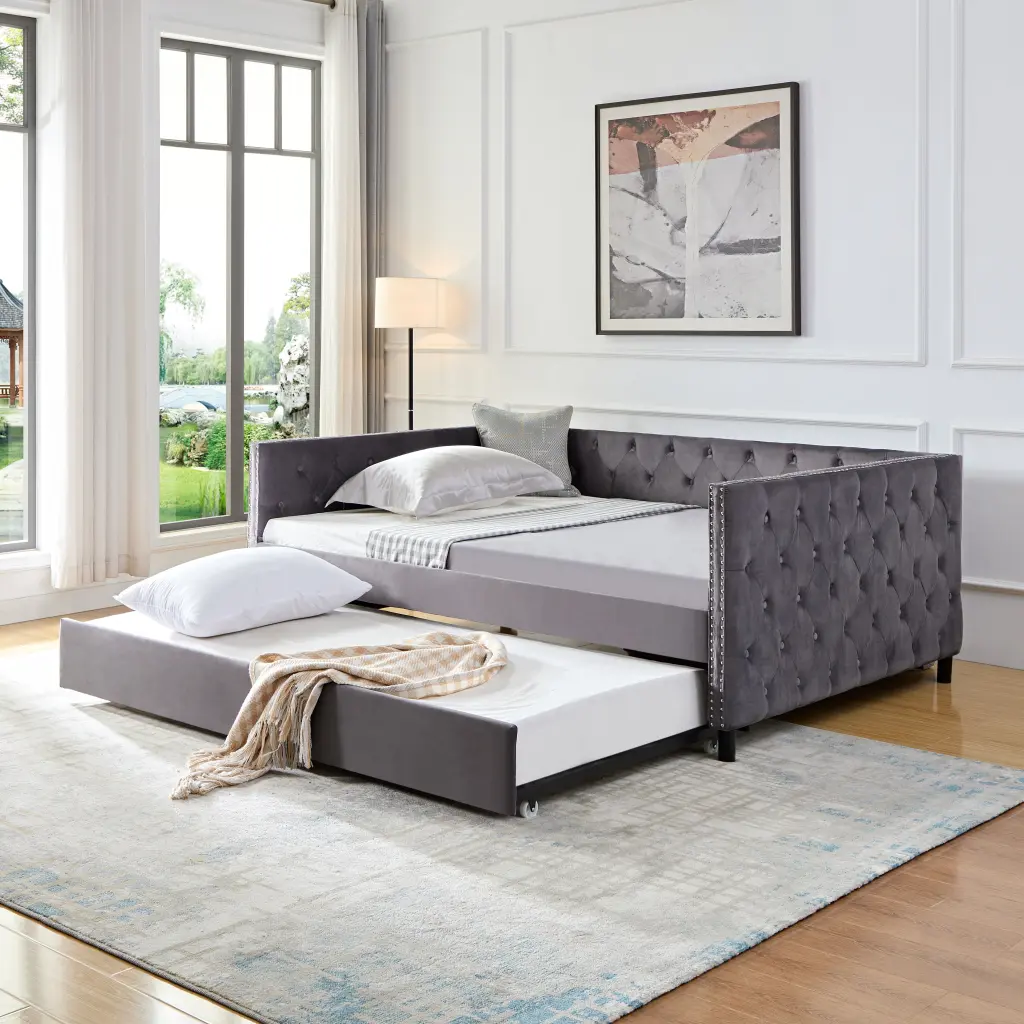 Sofa Bed Wheels - Enhanced Velvet Upholstered Sleeper Sofa Button Tufting lucky bed