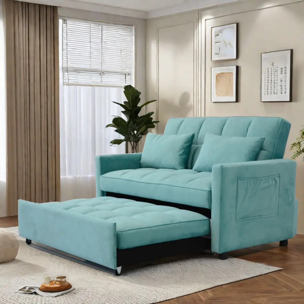 55.2 Inch Velvet Two Seater Pull Out Sofa Bed Adjustable Backrest redde boo co.- ltd w1183