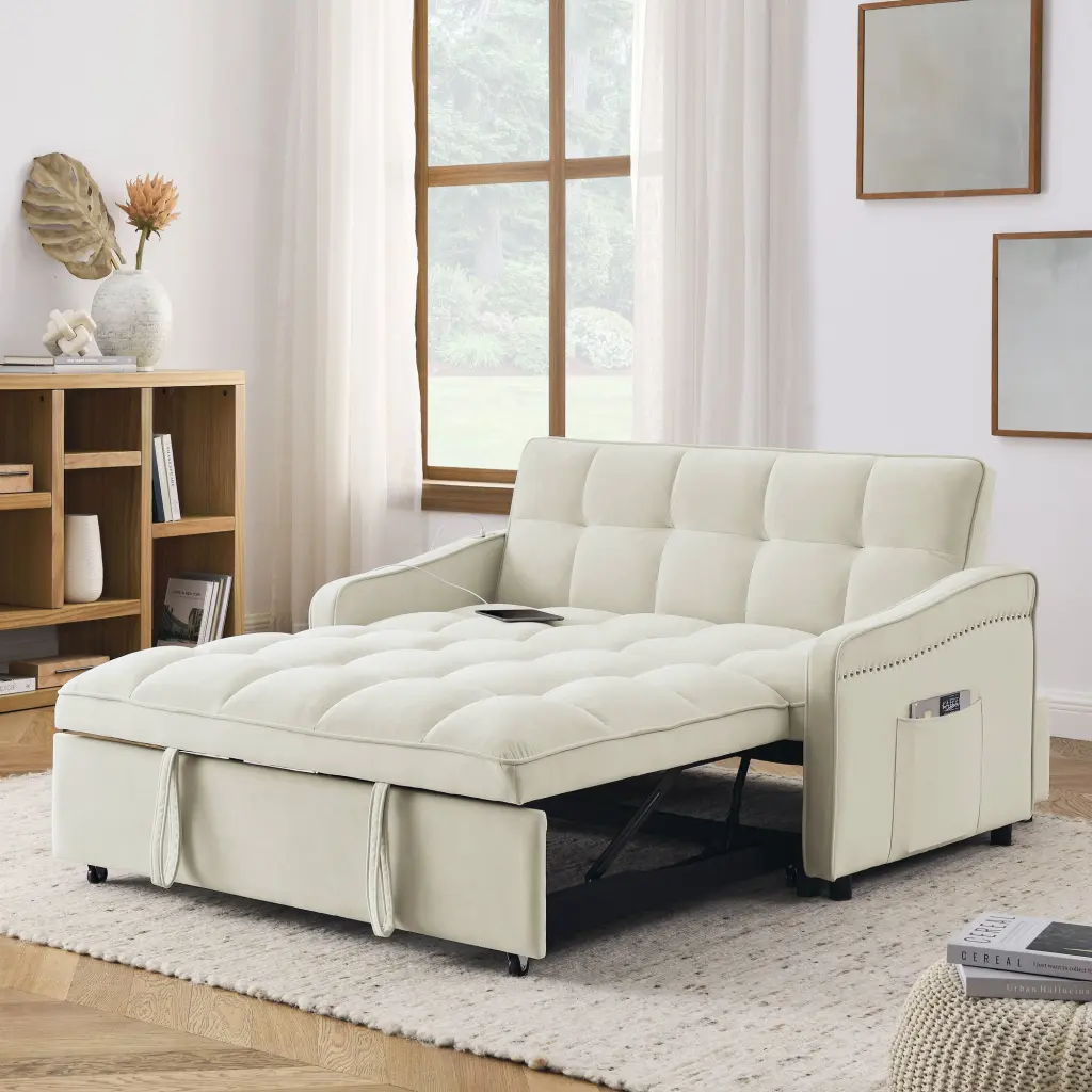 Loveseats Sofa Bed Pull Out Bed Adjustable Back And Two Arm Pockets royal star