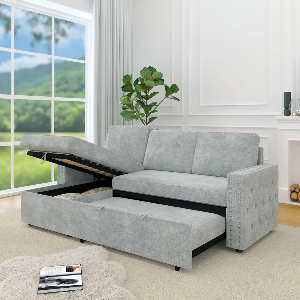 85 Inches Sofa Bed 3 Seater Sleeper Sofa Storage Chaise welike furniture