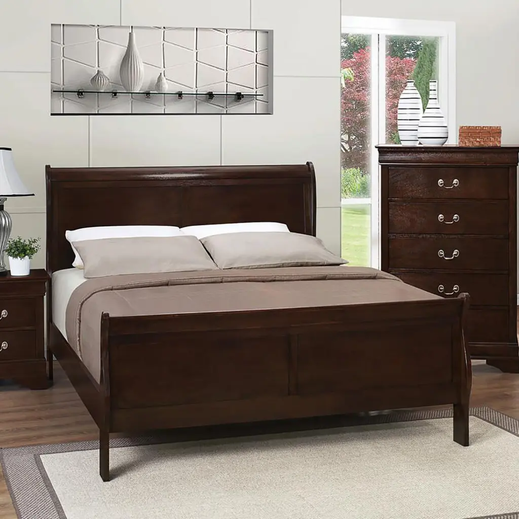 Cappuccino Full Sleigh Bed Box Spring Required furniture max