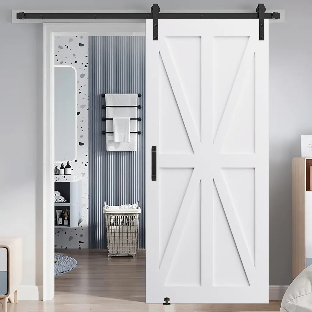 28x84 Inch Star Style Real Primed Barn Door Slab 6.6Ft Sliding Hardware Ready rnb