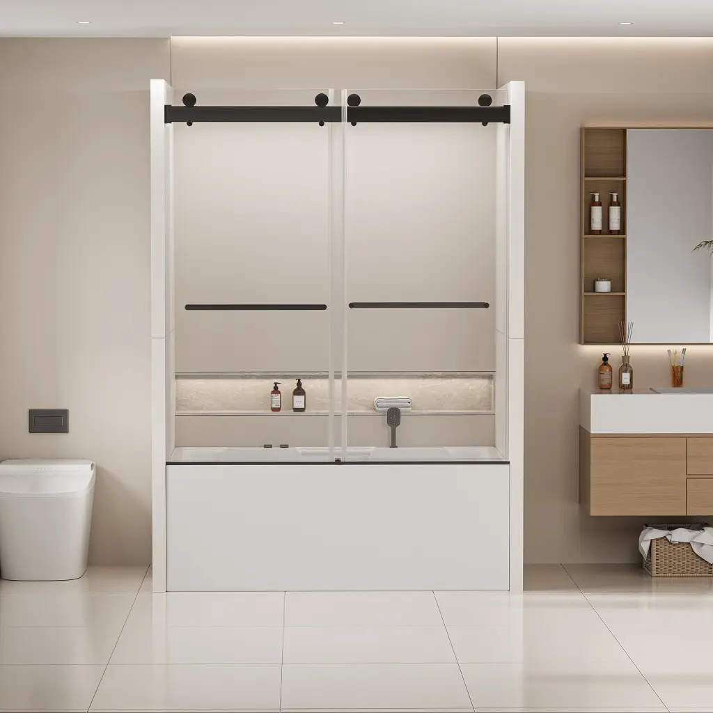 56-60 Inch Frameless Double Sliding Tub Door Bypass Tub Shower Enclosure bathininc
