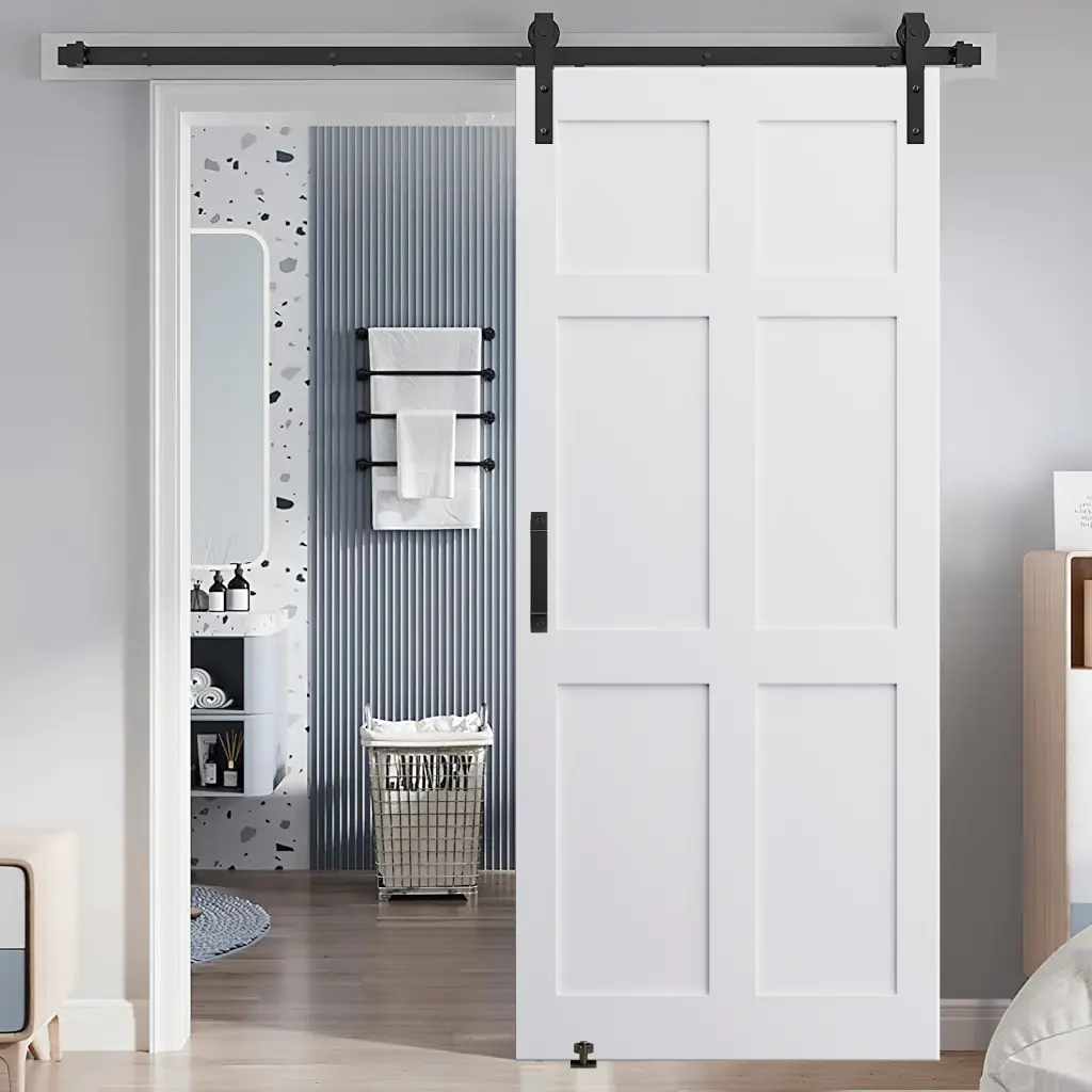 24x80 Inch Six Panel Real Primed Door Slab 6.6Ft Barn Door Sliding Hardware rnb