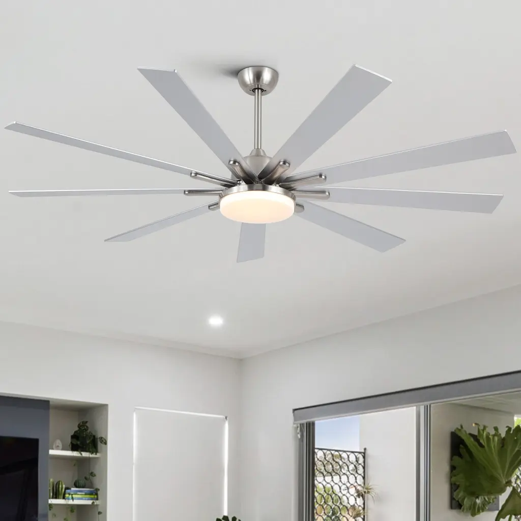 72 Inch Merged LED Brushed Nickel Ceiling Fan Remote Control Smart Home yuhao w1367