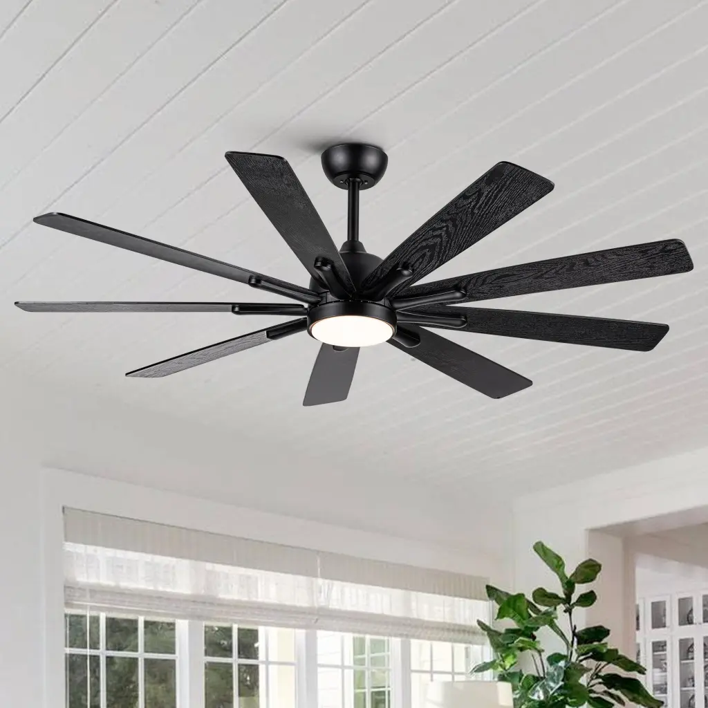 Modern Farmhouse 62 Inch Black Ceiling Fan Intelligent App and Remote Control yuhao w1367