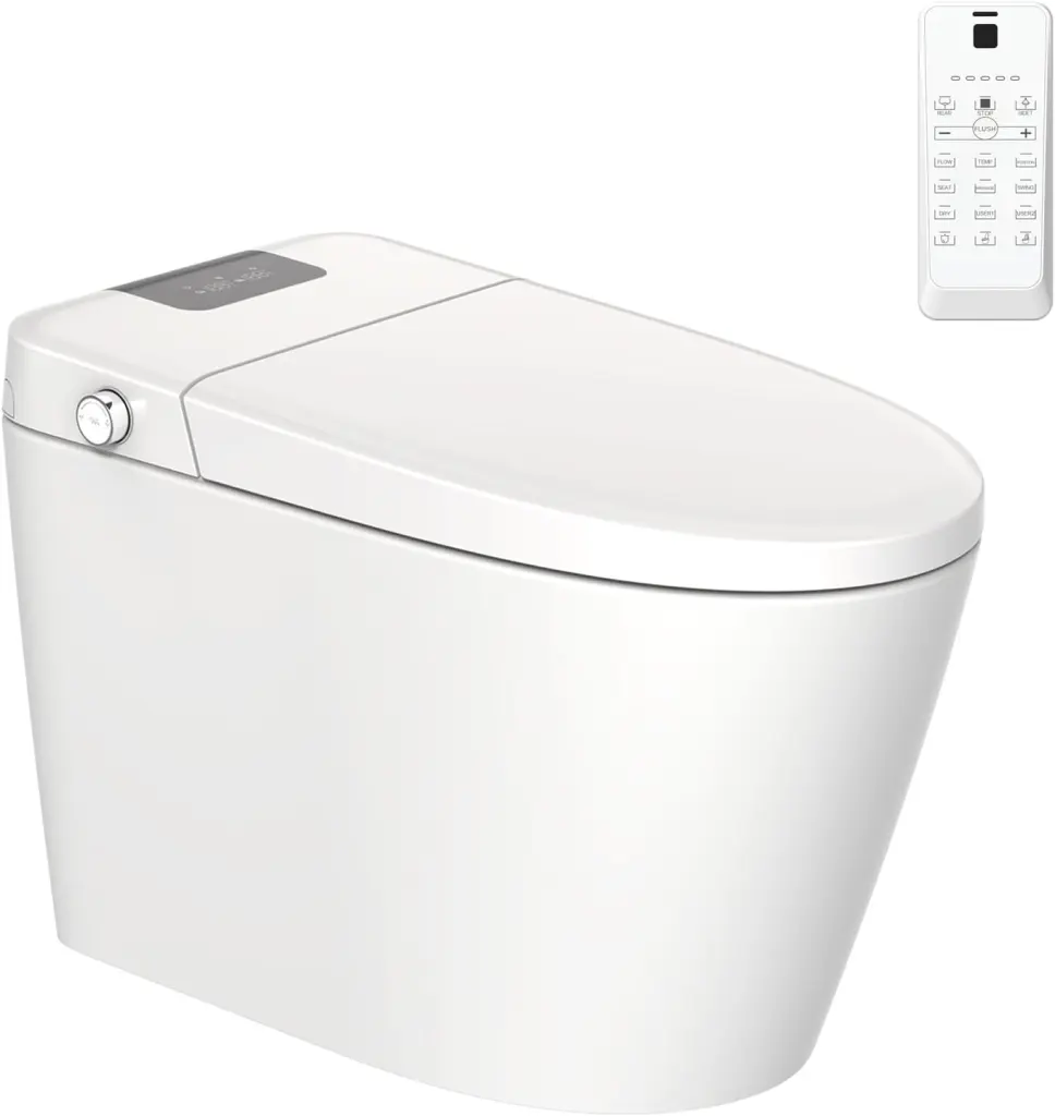 Intelligent Toilet Bidet Combo Foot Sensor Open Cover Seat LED Light kooleasy