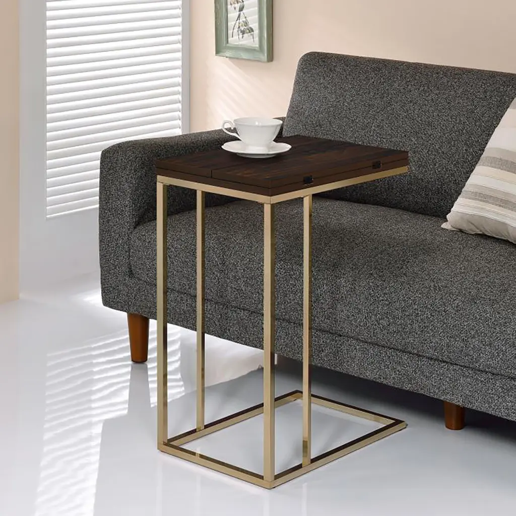 Chestnut Metal Snack Table Brown Folding Primary Living Space Coffee Table furniture max