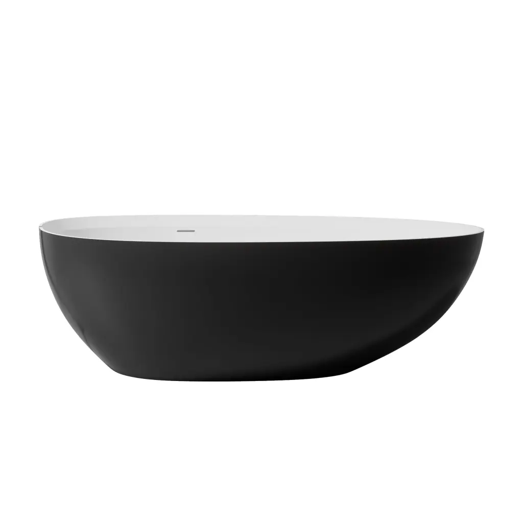 71 Inch White Inside Black Outside Solid Surface Stone Soaking Tub Bathroom vovica
