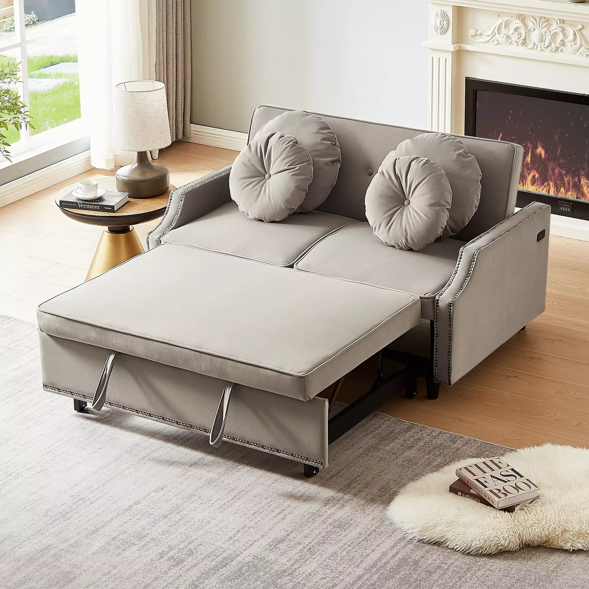 CoSoTower 54.7 Adjustable Sofa Bed USB Ports and Floral Pillows - Multi-Functional Living Room Furniture