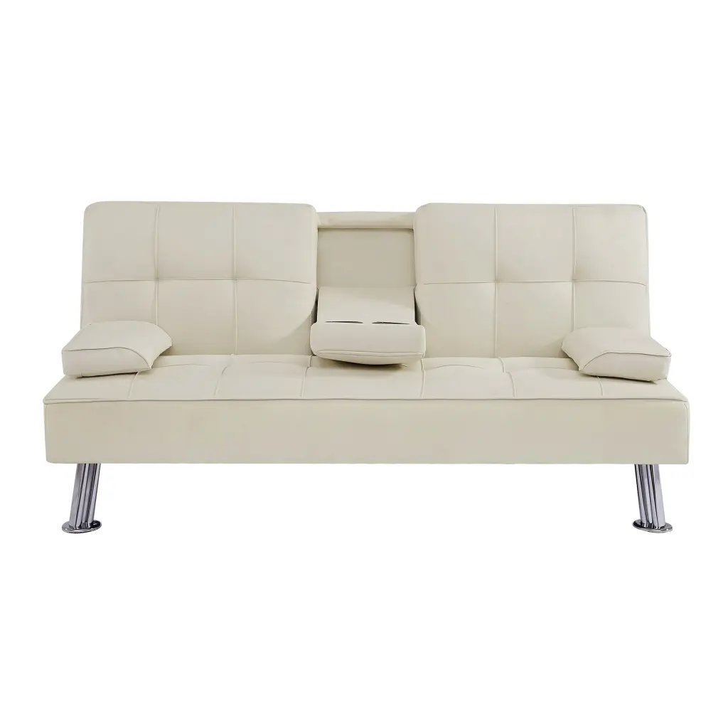 Beige Seat Sofa Bed Cup Holder Foam Fabric cy furniture