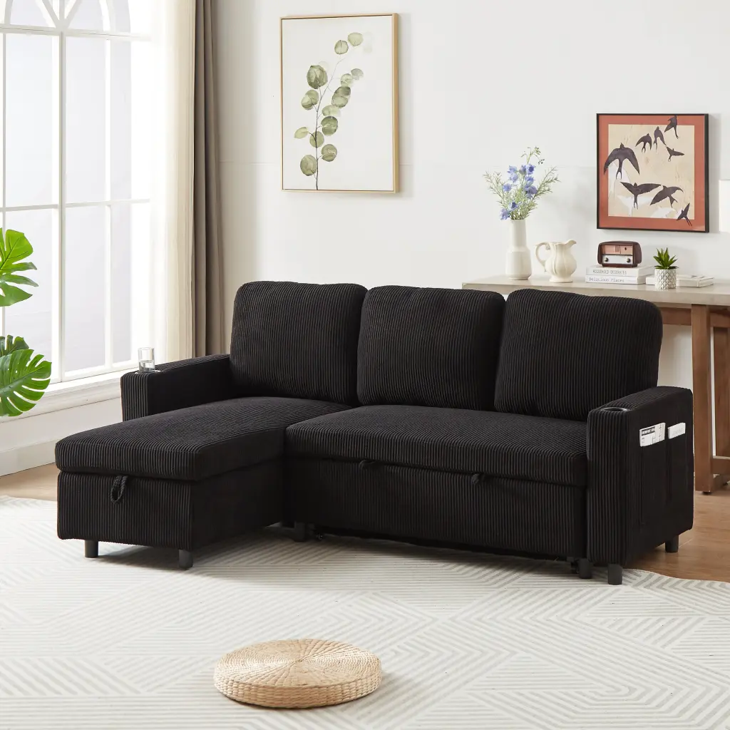 78.7 Inch Corduroy Combo Sofa Bed Living Room Furniture Convertible fx furniture