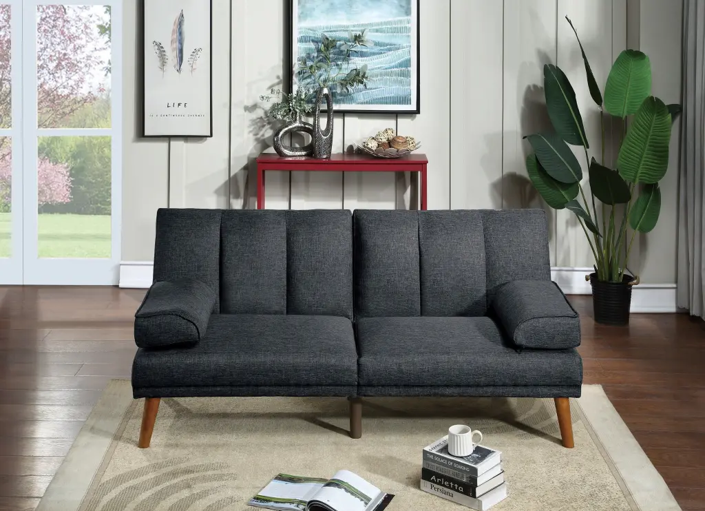 Black Polyfiber Adjustable Sofa Bed Solid Wood Legs Plush Living Room kanepe