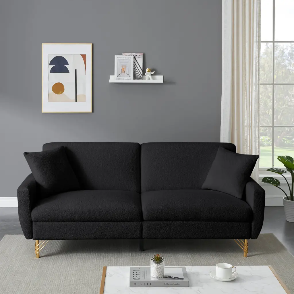 74.41 Inch Teddy Velvet Sofa Bed Separate Adjustment Backrest w2290