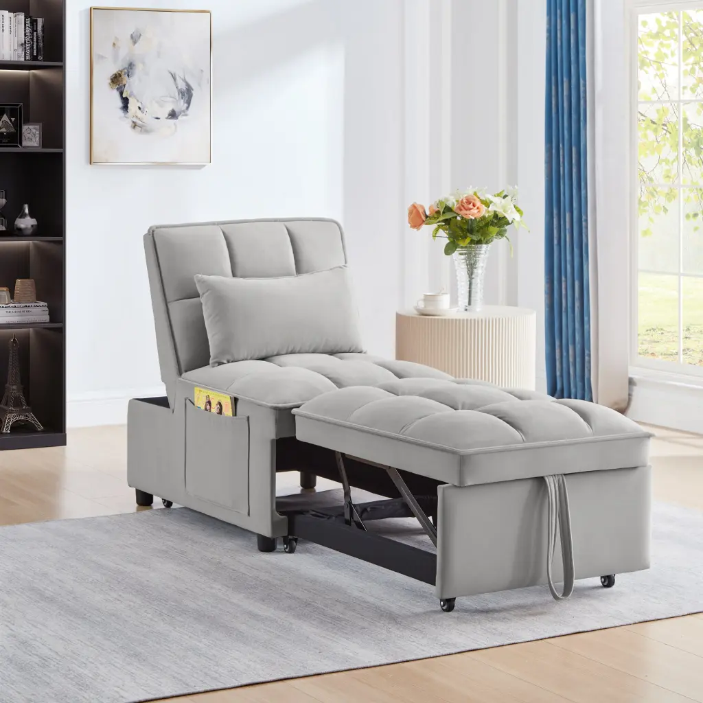 4 1 Multi Function Single Sofa Bed Storage Pockets Tufted Design wm home furniture