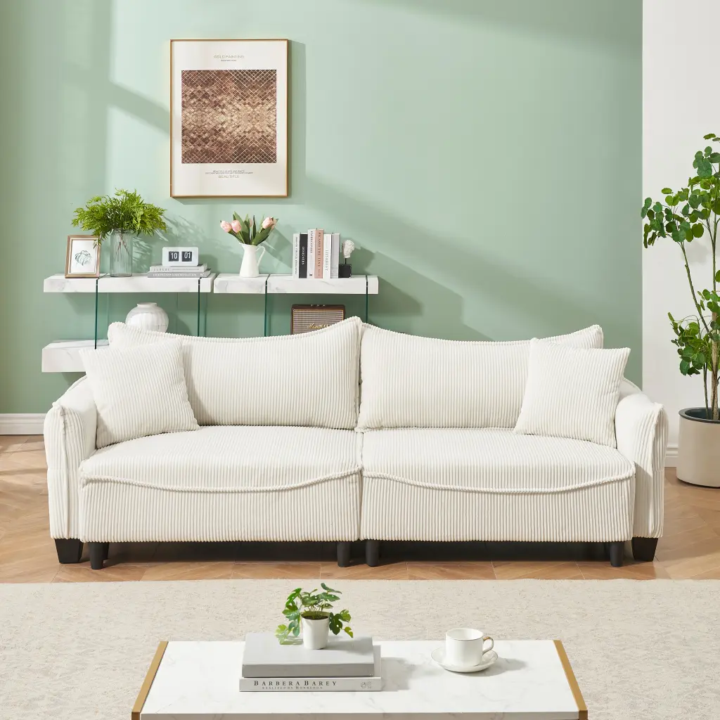Beige Corduroy Fabric Sofa Bed Convertible Living Room Furniture ylf fff