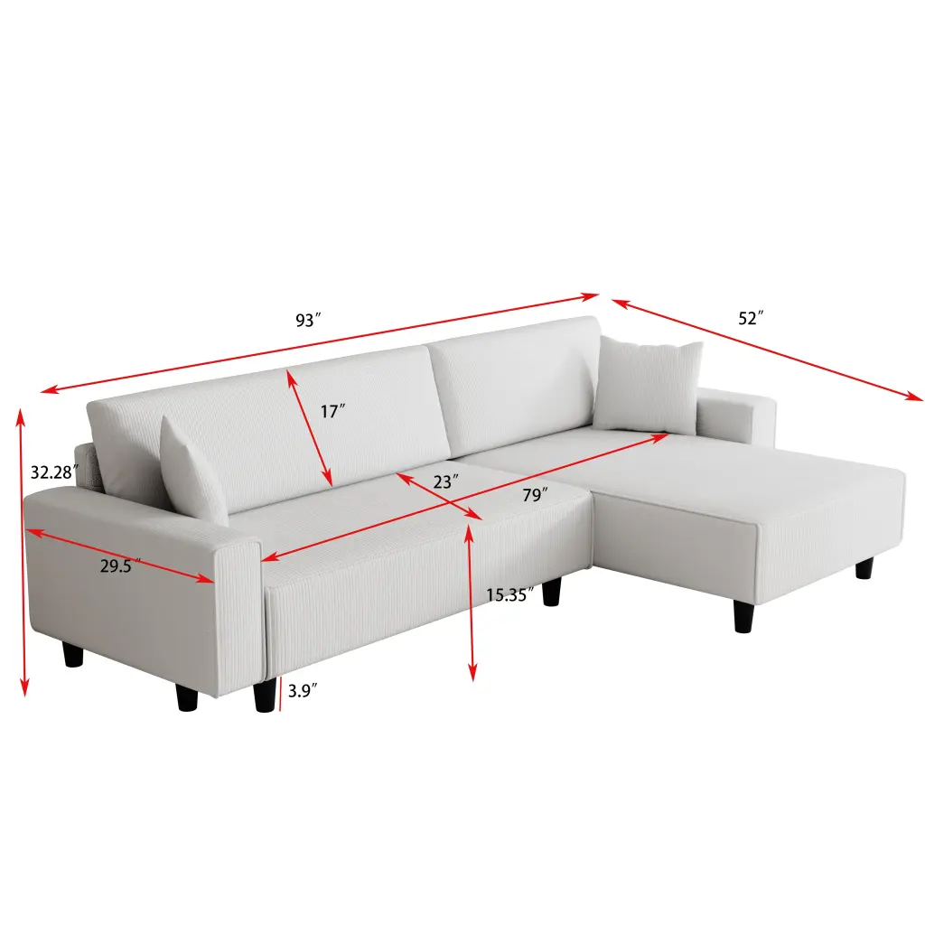 93 Inch Beige Corduroy Sofa Bed Two Pillows Modern Convertible Sleeper Sofa ylf fff