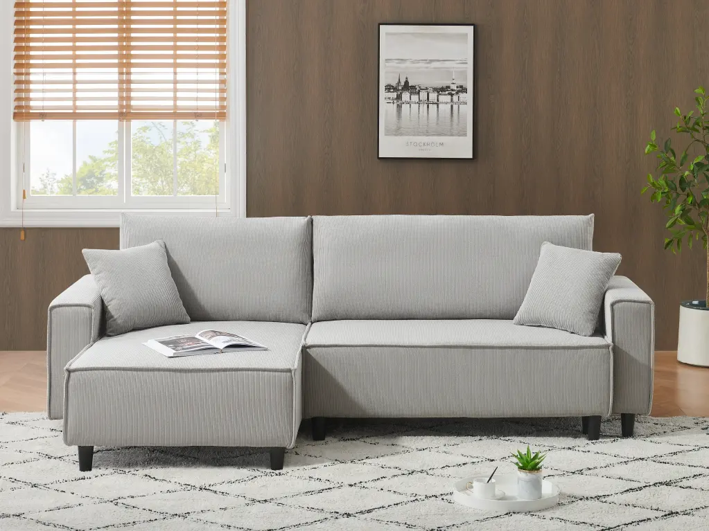 93 Inch Grey Corduroy Sofa Bed Two Pillows ylf fff