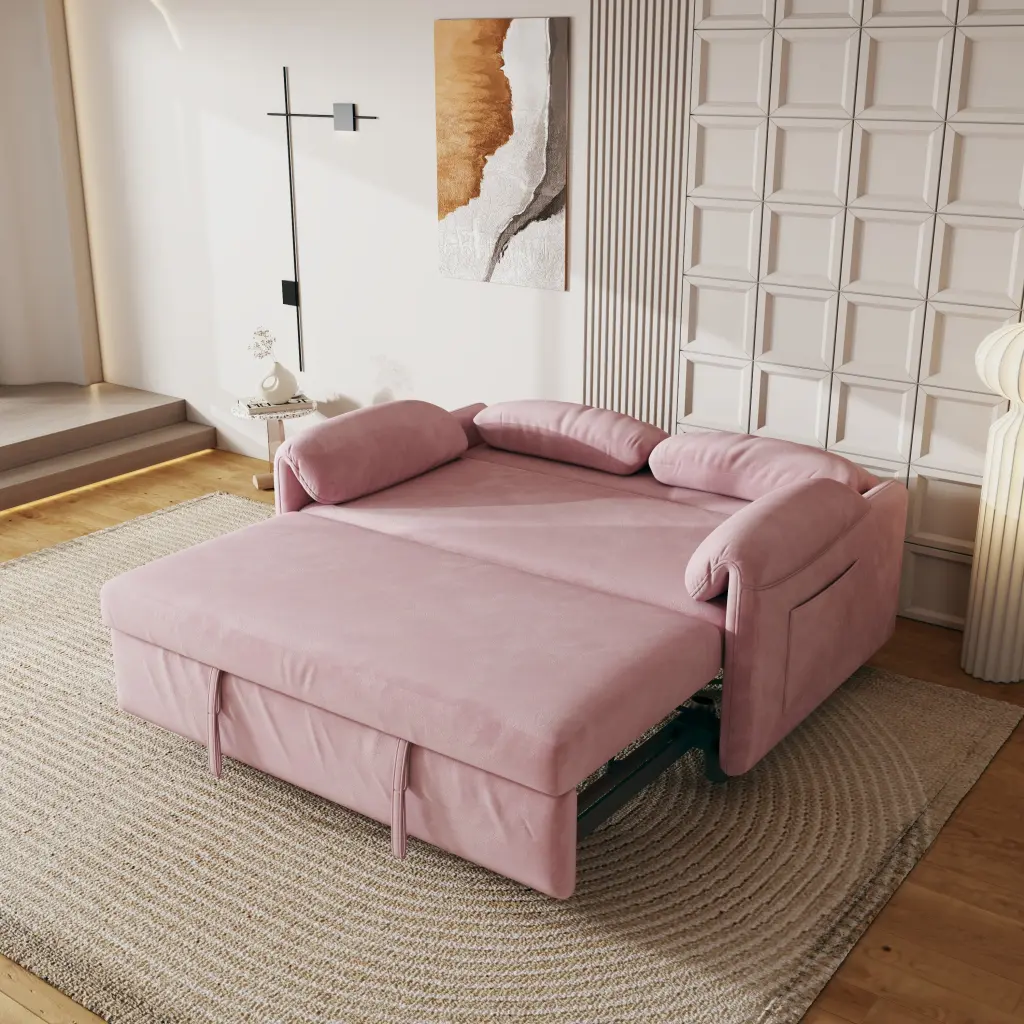 54 Inch Velvet Pink Sofa Sofa Bed Multi Purpose Living Room Retractable ylf fff