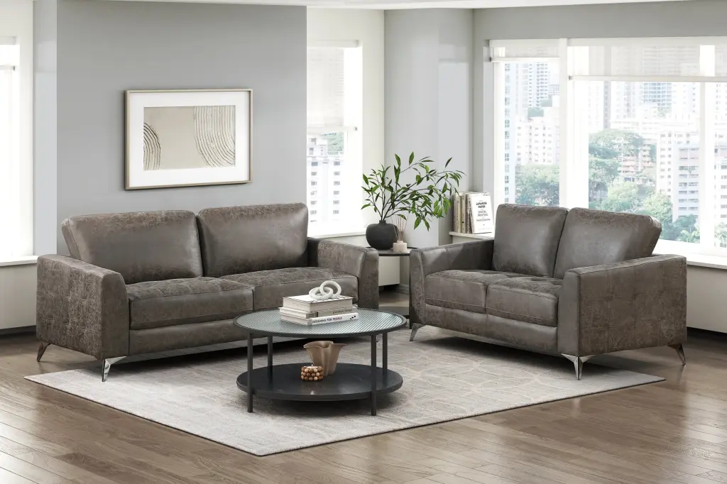 Elegant Modern Style 2Pc Sofa Set Brownish Gray Sleek Microfiber kanepe