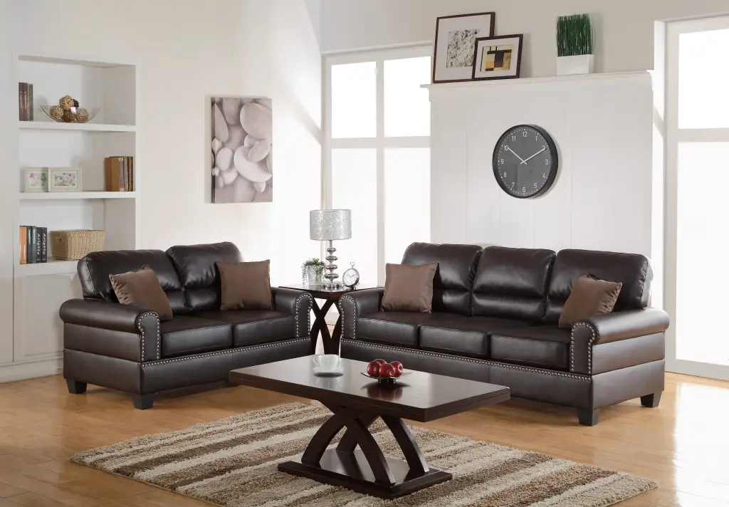 Espresso Faux Leather 2-Piece Sofa Set Sofa and Loveseat Plush Comfort kanepe