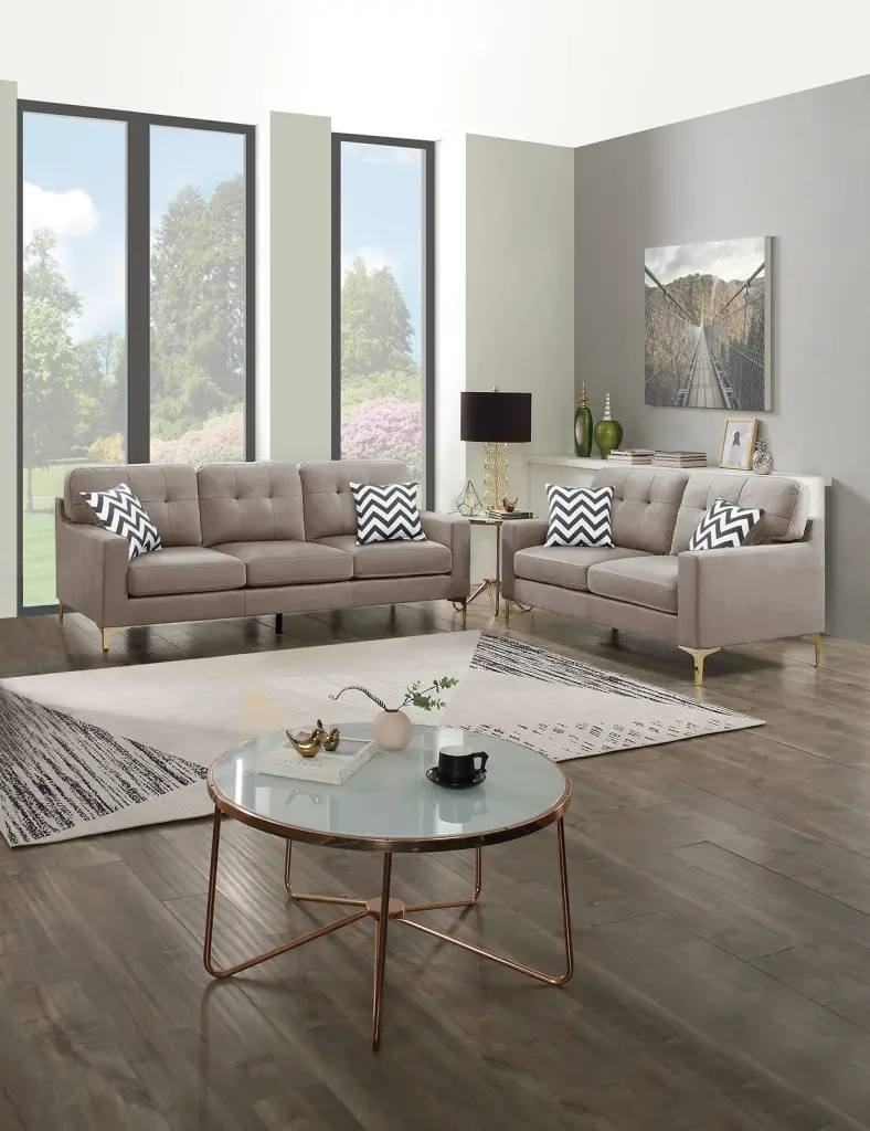 Eye Catching 2Pc Sofa Set Light Brown Velvet Fabric Sofa Loveseat kanepe