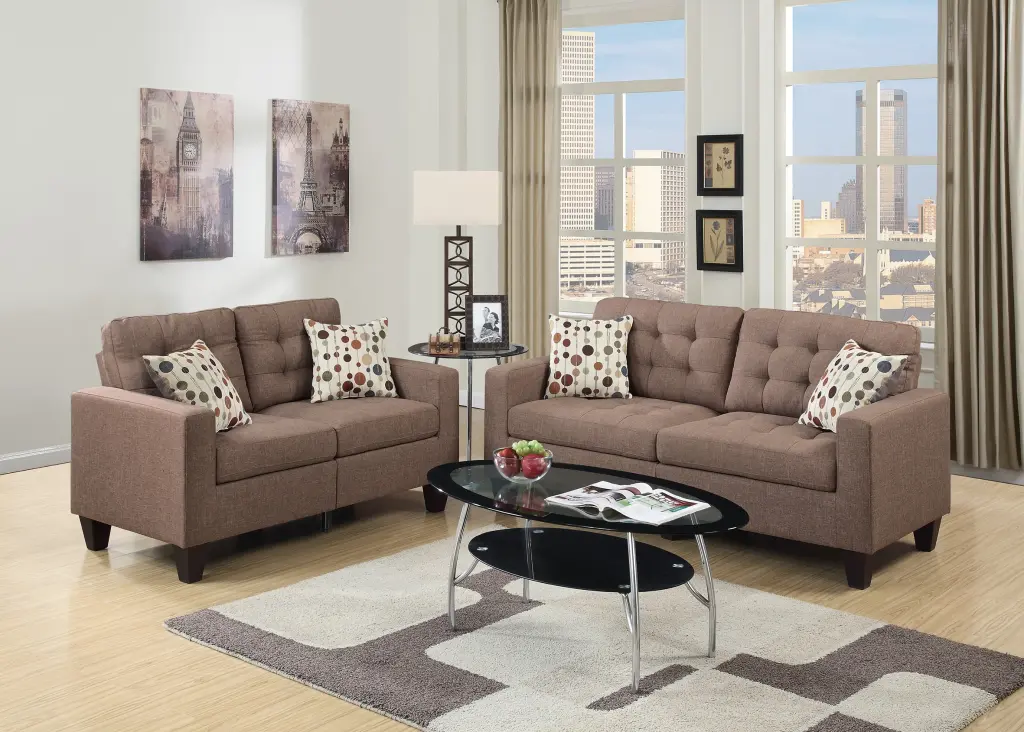 Living Room Furniture 2Pc Sofa Set Light Coffee Polyfiber Tufted Sofa Modern Couch Set kanepe