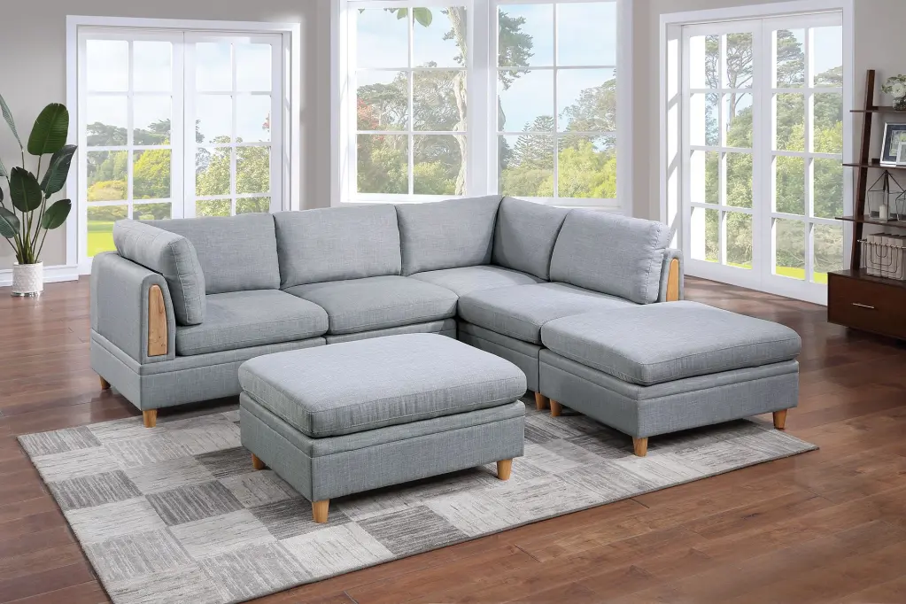 Living Room Furniture 6Pc Modular Sofa Set Light Grey Dorris Fabric kanepe