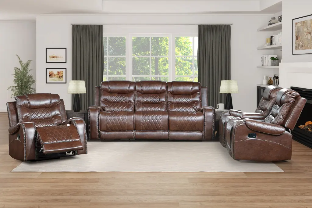 Opulent Living Room Furniture 3-Piece Reclining Sofa Set, Brown Faux Leather kanepe