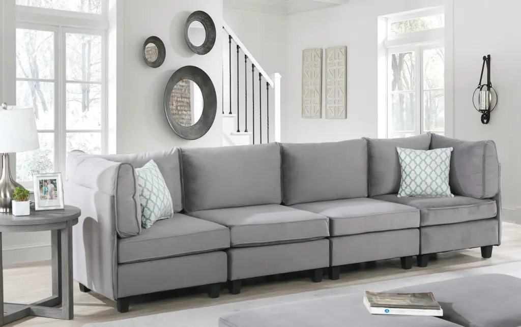 Zelmira 120 Inch Gray Velvet 4 Piece Sofa Set - Luxurious Living Room Couch lilola home
