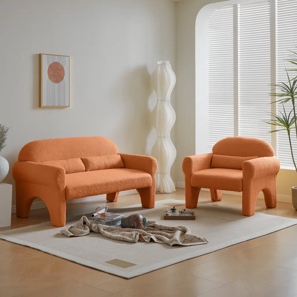 2 Piece Set Sofa Couch Modern Teddy Fabric Seat & Accent Chair Living Room senge