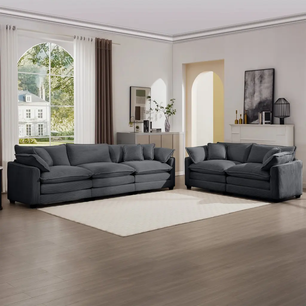 Modern Fabric Living Room Sofa Two Piece Set Two 2 Seater Sofas Pillows ui furniture