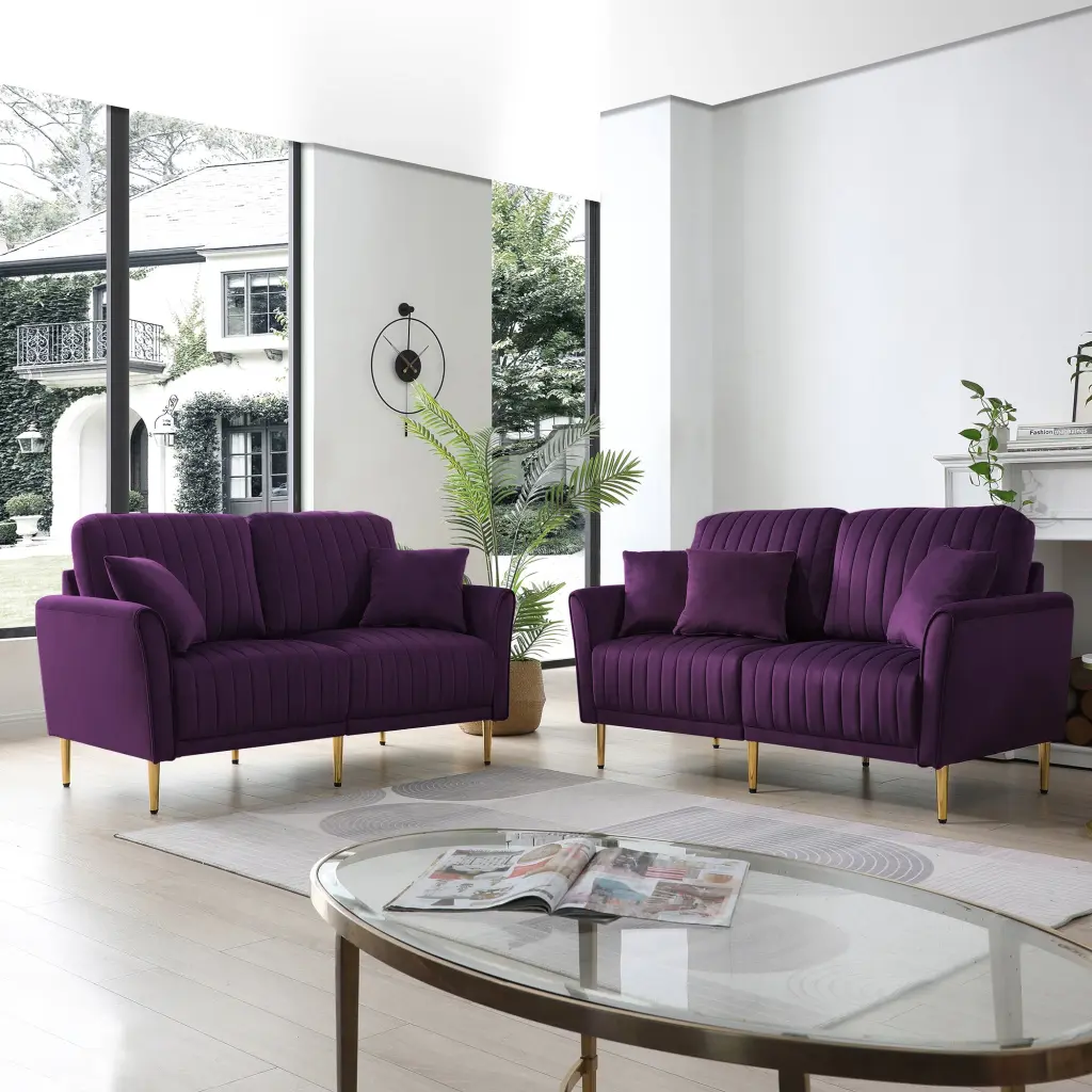 2 Piece Velvet Upholstered Living Room Sofa Set Includes 2 Seater ui furniture