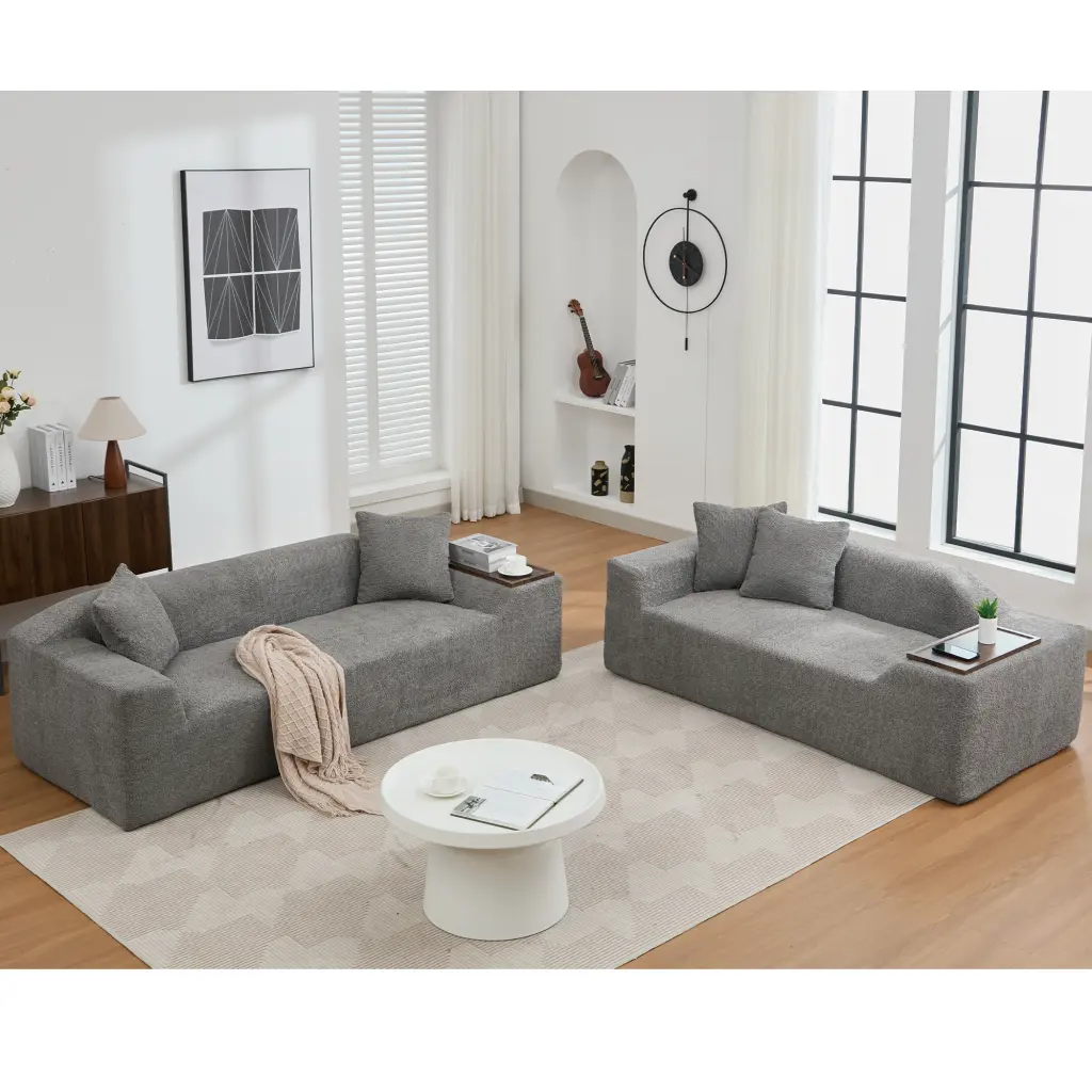 2 Piece Boucle Cloud Sofa Set Upholstered Modern 3 Seater Living Room wf-furniture