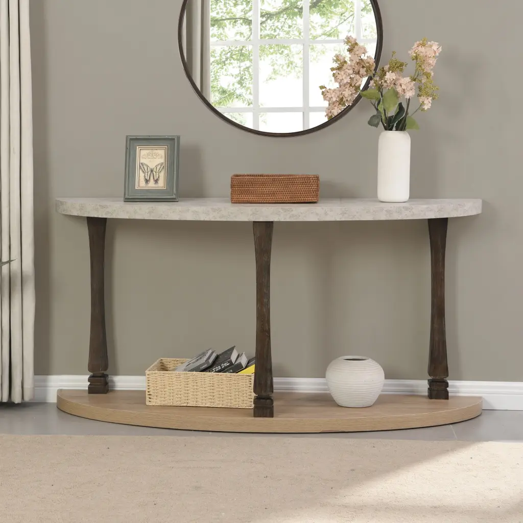 48 Inch Long Semi Circle Demilune Sofa Table Small Hallway Entryway g.design